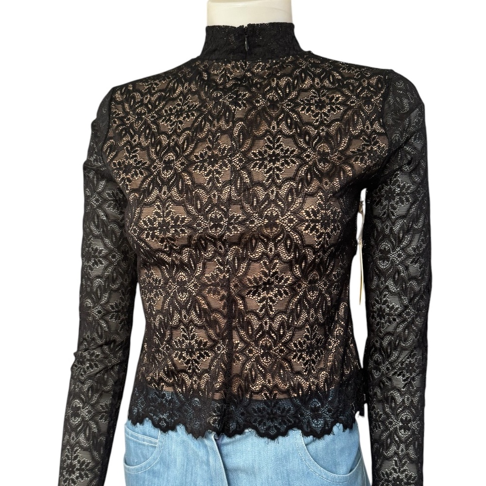 Wilfred Aritzia Black Long Sleeve Lace Mockneck Top Size S ~ Wilfred Adriane